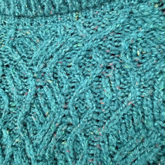 FAT FACE LOOSE FIT DARK TEAL CABLE KNIT WIDE TURTLE NECK SWEATER SIZE 14 - Picture 5 of 8